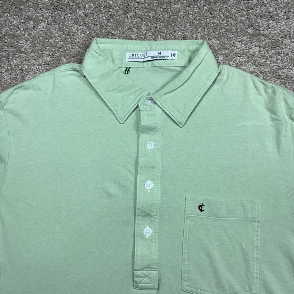 Criquet Mens Players Shirt Polo Sage Green Pima Cotton Short Sleeve Size M